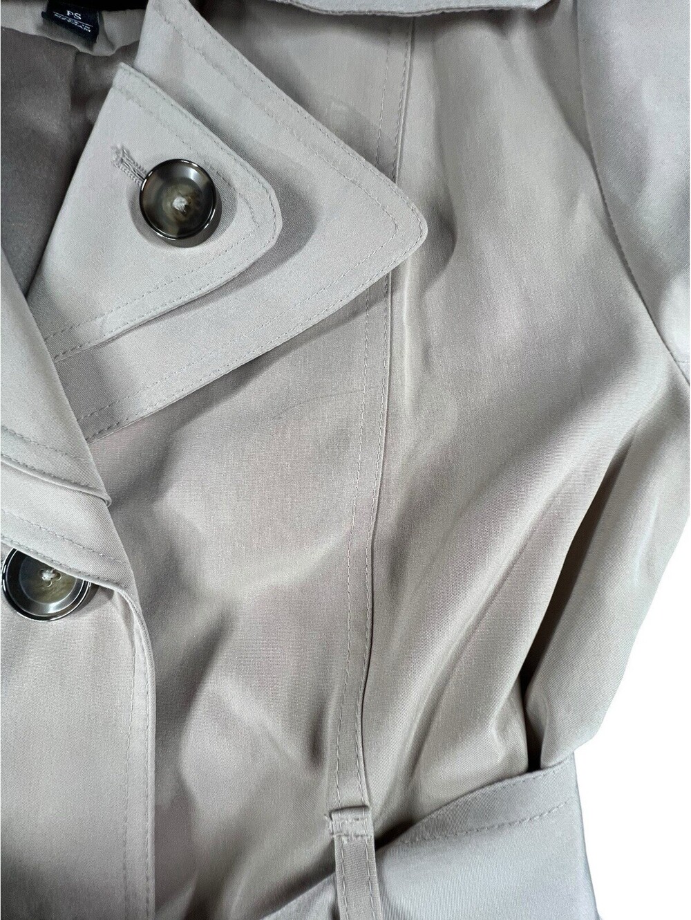 London Fog Women’s Petite Small Beige Belted Trench Coat Double Breasted - Picture 6 of 7